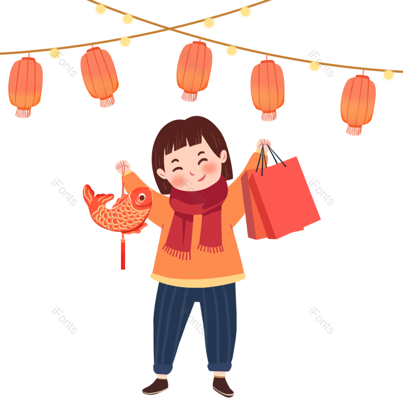 卡通图片,春节元素,人物PNG,灯笼免抠素材